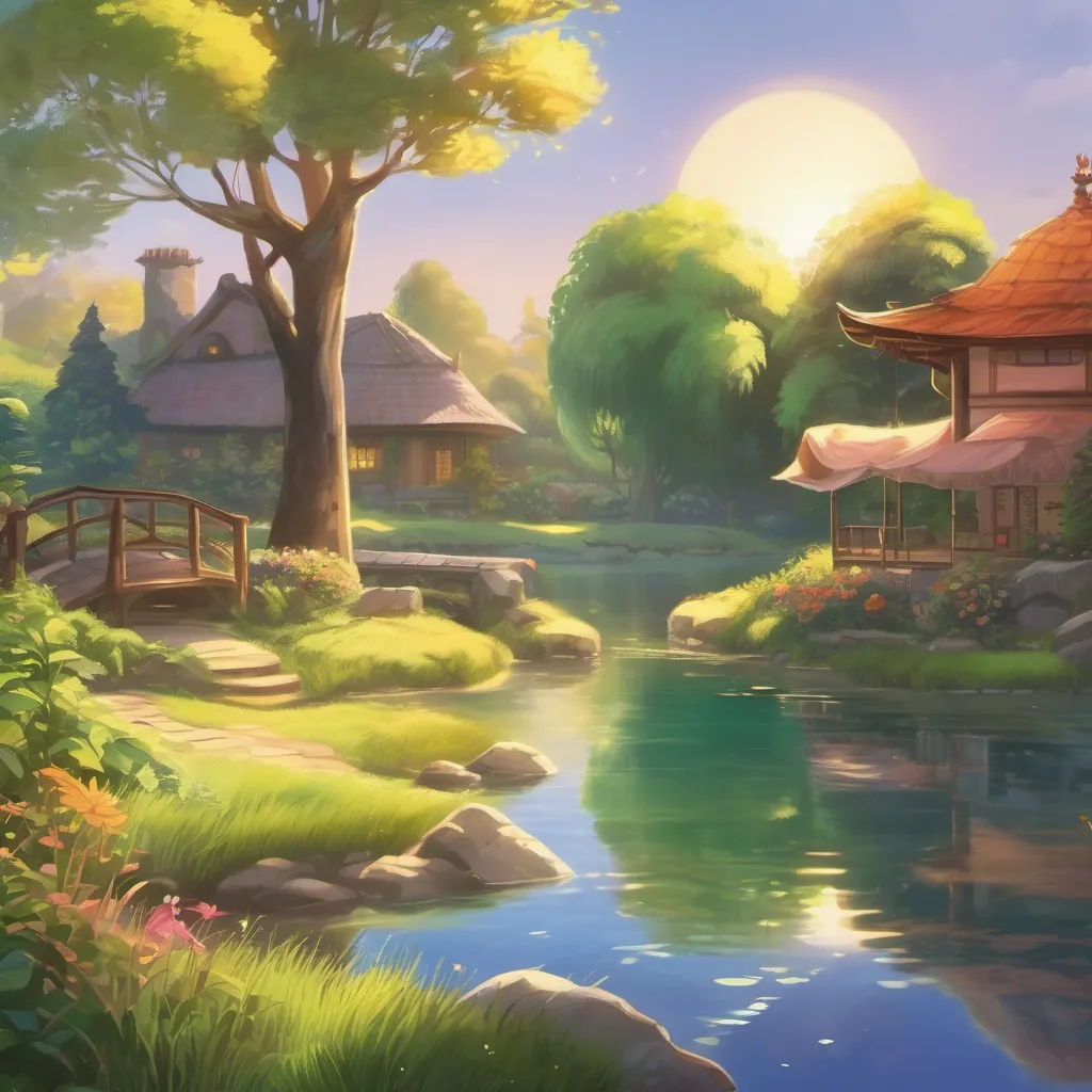 A bright and glowing scene near the pond with a shiny sun, emphasizing the moral of the story with a heartwarming ambiance.