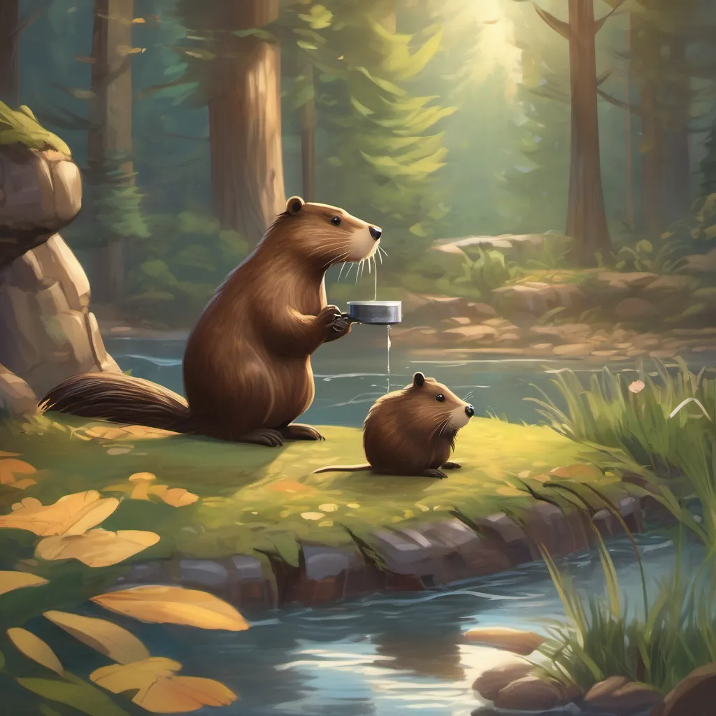 An overconfident, shiny-furred beaver who loves to boast and often tells tall tales the Beaver animatedly describing a dark, mysterious well while other animals listen intently.