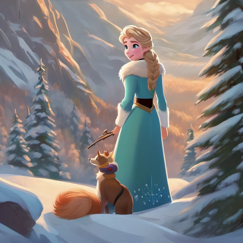 Princess Anna and Princess Elsa emerge from the mountains as the snowstorm subsides. 