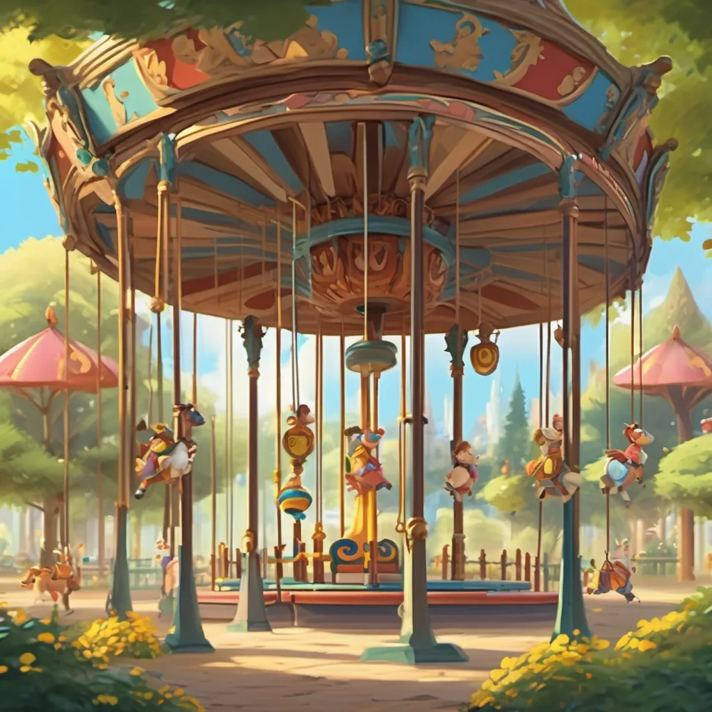 charming park with swings, merry-go-round, toys playing