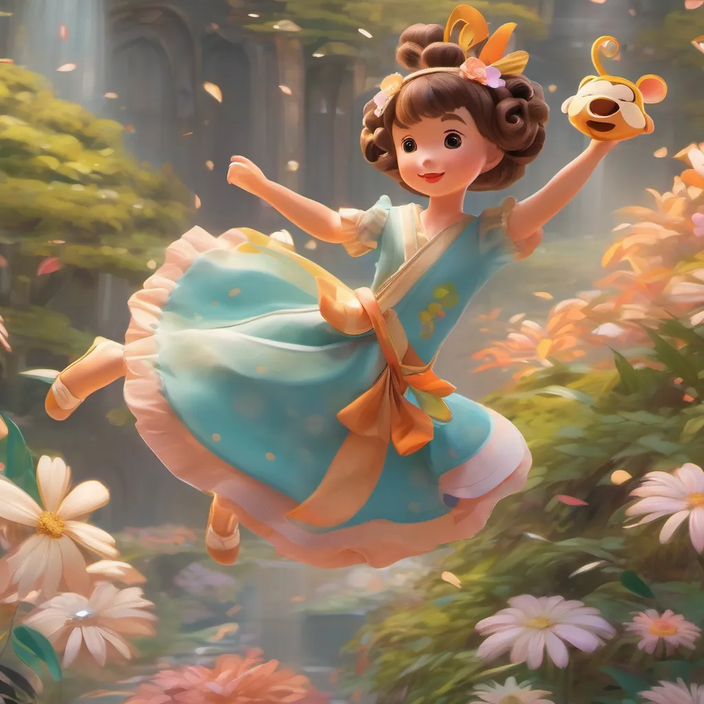 doll named A doll with a flowing dress, always in a twirl dancing, toy monkey performing tricks