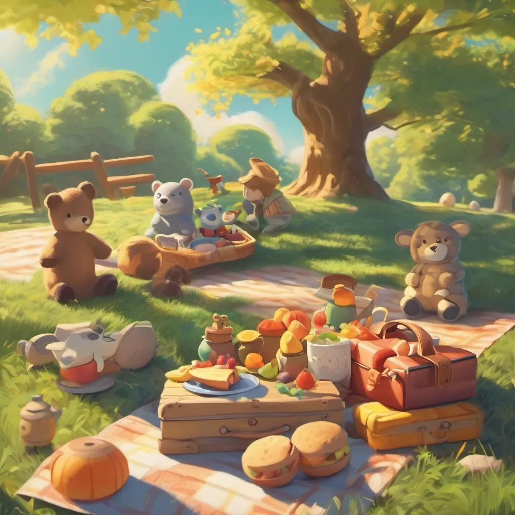 toys having a picnic under the bright sun