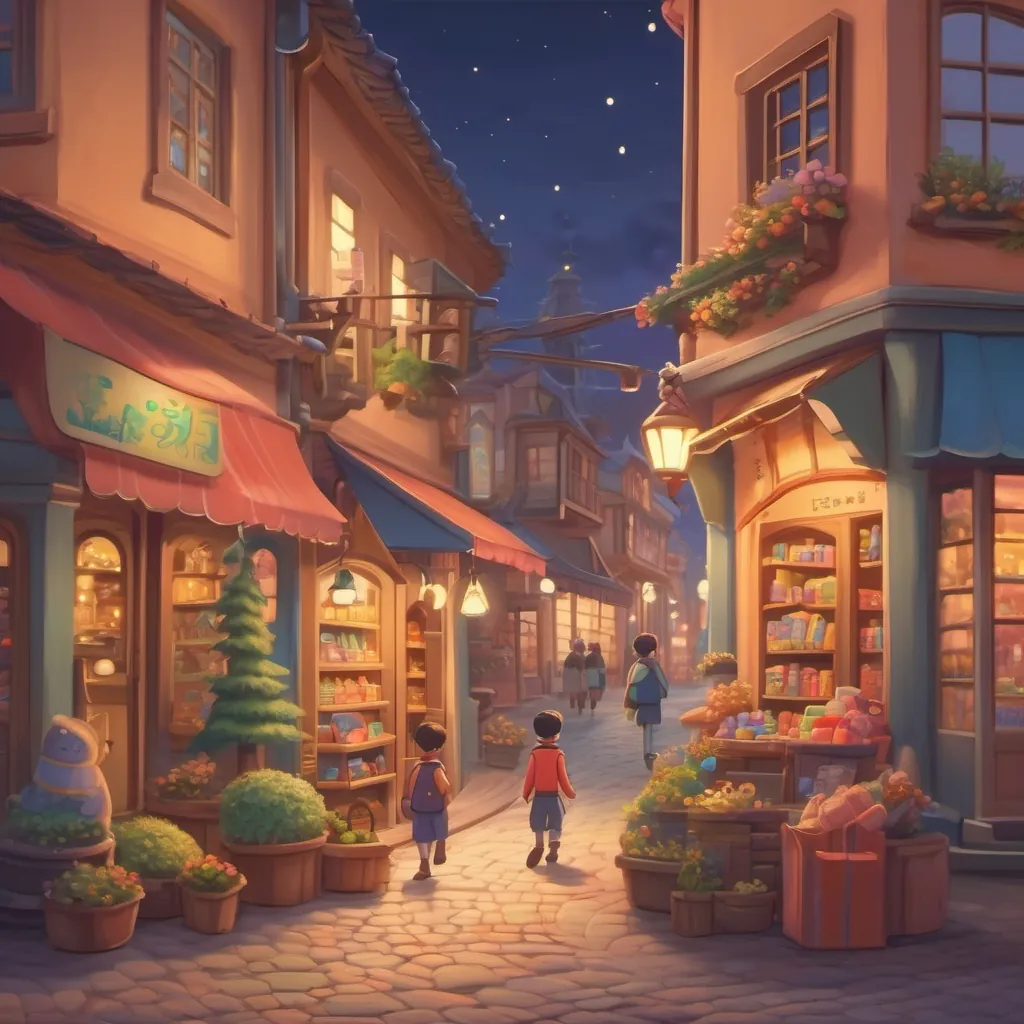 toys walking back to the toy store as night falls
