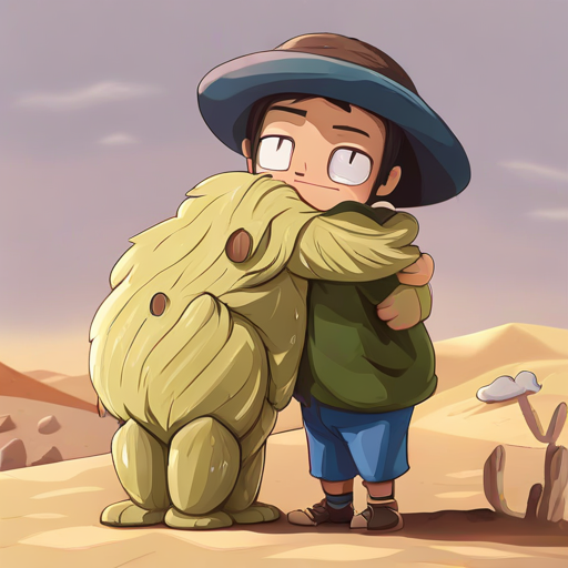 Desert friends happily hugging Spike