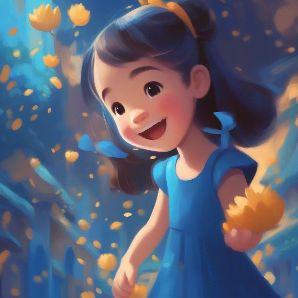 A girl with a big smile, wearing a blue dress learns the importance of cherishing special moments