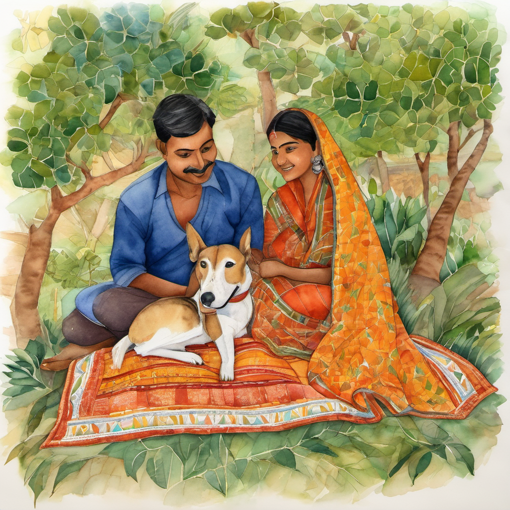 With all these stories weaved into Khokon's special quilt, Nani Buri, along with the villagers - Garm Bashi, Khokon's dog Kalu, and his siblings Khuku and Kamal - presented him with the Nakshi Kantha quilt. Khokon cuddled up under the quilt and felt the warmth of not only the fabric but also the stories that had been shared. From that day on, Khokon understood the true power of stories. They kept him warm in more ways than one. Whenever he wrapped himself in the quilt, he felt surrounded by the love, wisdom, and joy of Nani Buri, Shayal, Dadi Buri, Fazila, Murgi, and all the villagers.