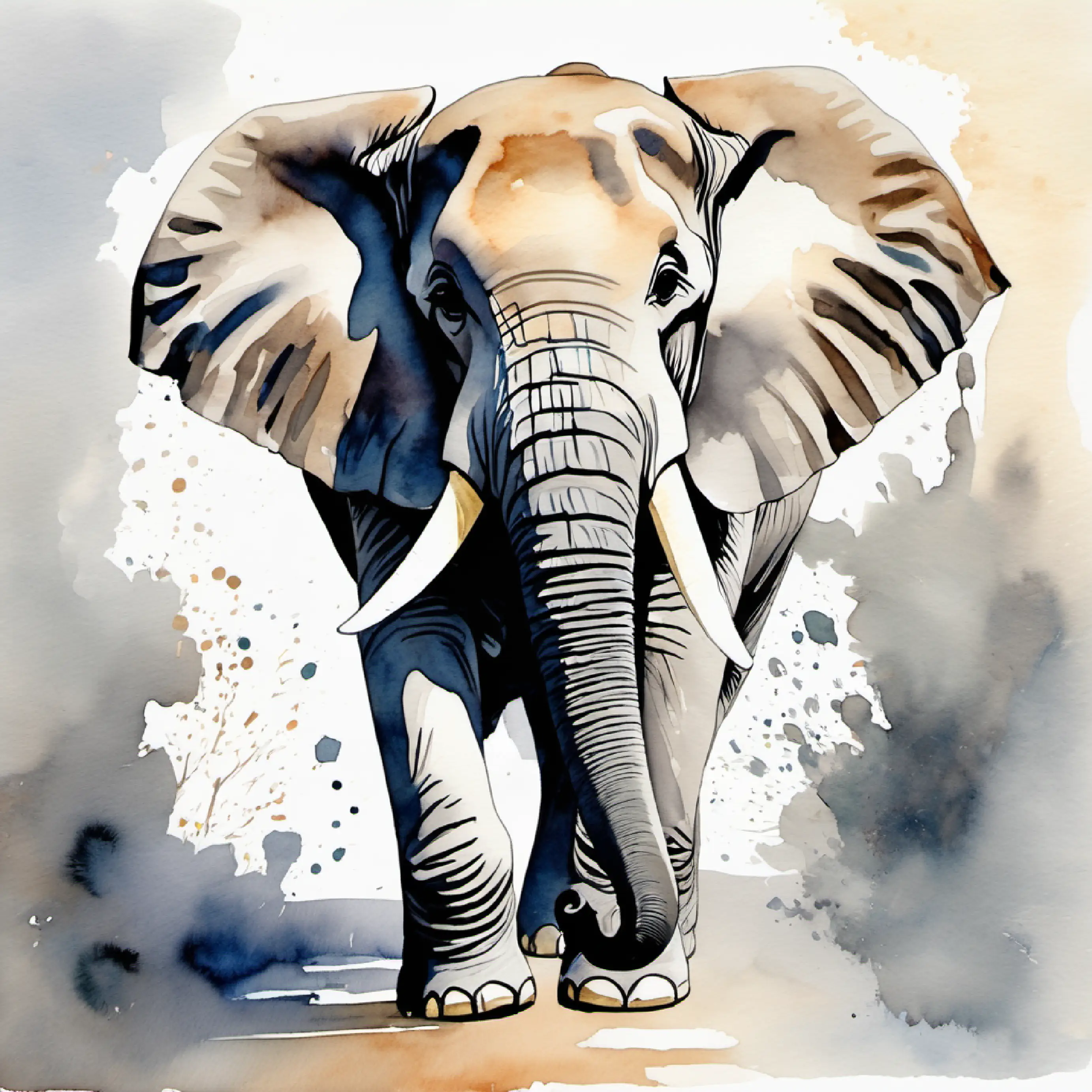 Young elephant, friendly eyes, light gray skin deciding to return home