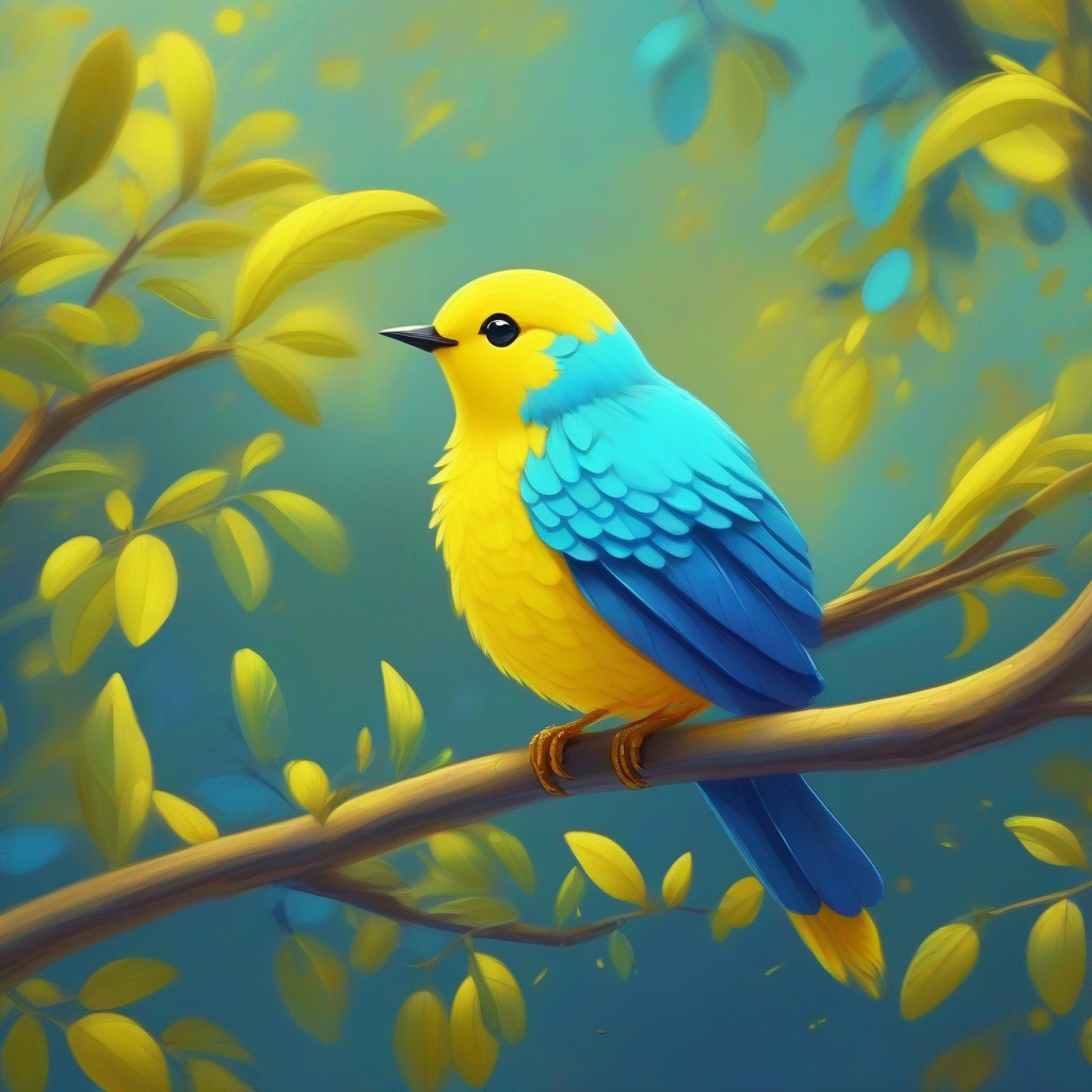 Tiny yellow bird with blue wings the yellow bird with blue wings, perched on a branch