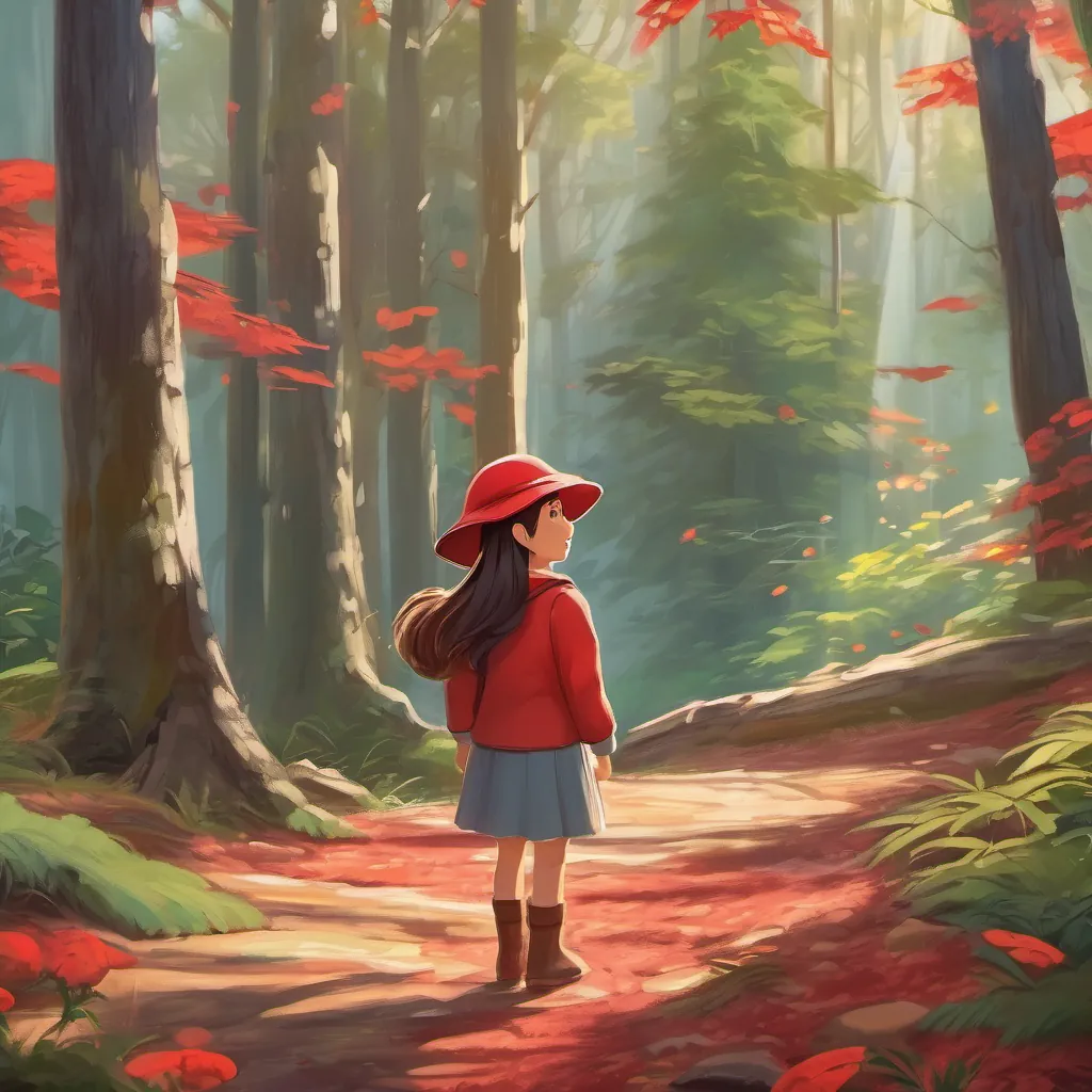 The final scene of A curious and adventurous young girl with a red hat, always ready for a new adventure in the forest happy at home, reflecting on her day with fondness.