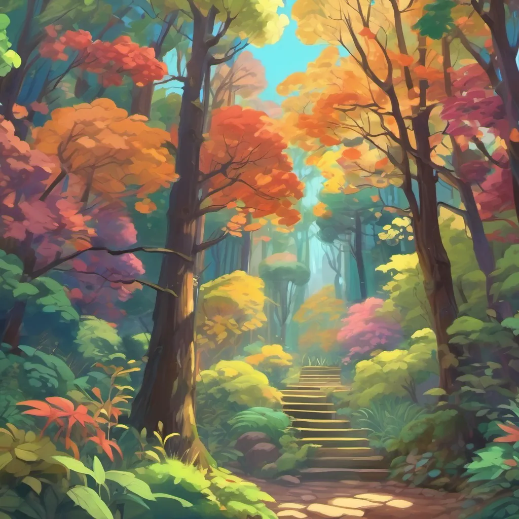 A forest full of colorful trees, birds, and leaves that seem almost alive and expressive.