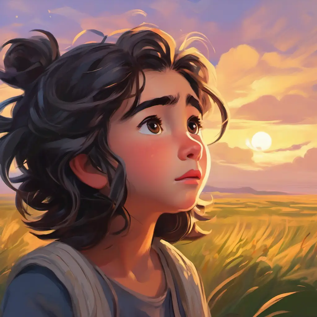 Determined and teary-eyed, with tousled hair and worried eyes seeks help from Wise and kind, with dark hair and bright, curious eyes
