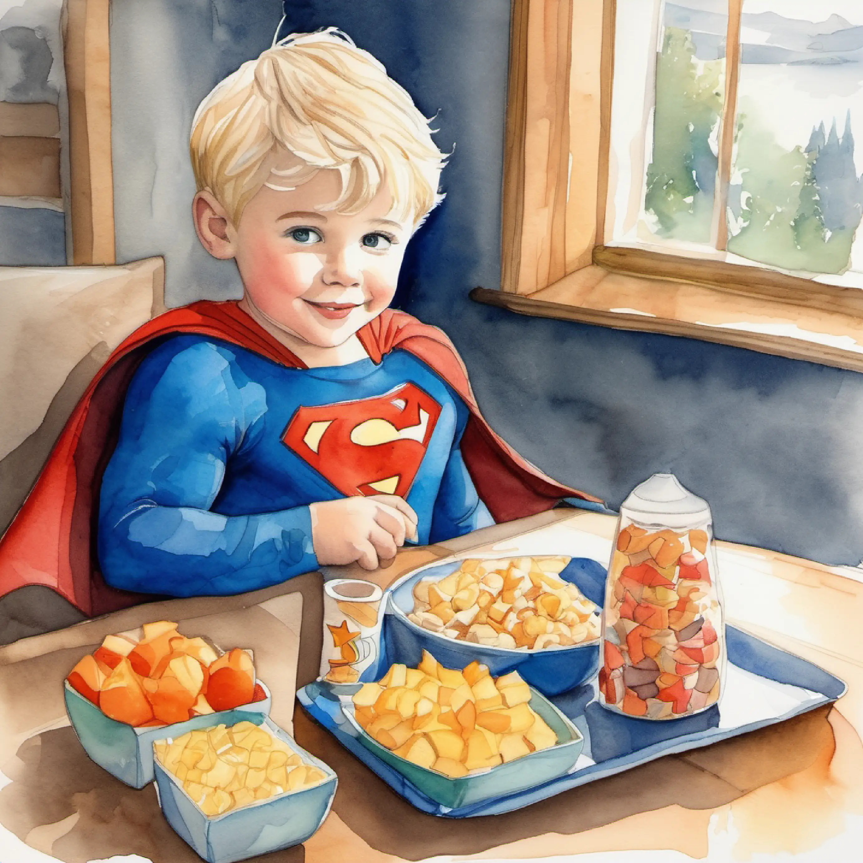 In the spirit of friendship, Lukas shares his snack.