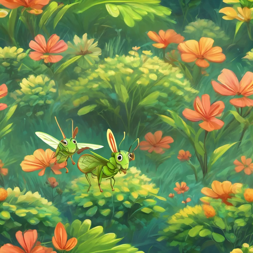 A playful grasshopper named Leapy jumping with joy and excitement.