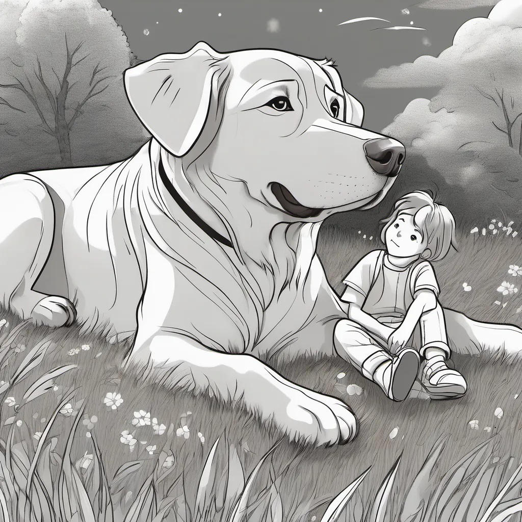 Marley and the child lying on the grass, staring at the sky, showing how deep their bond is.