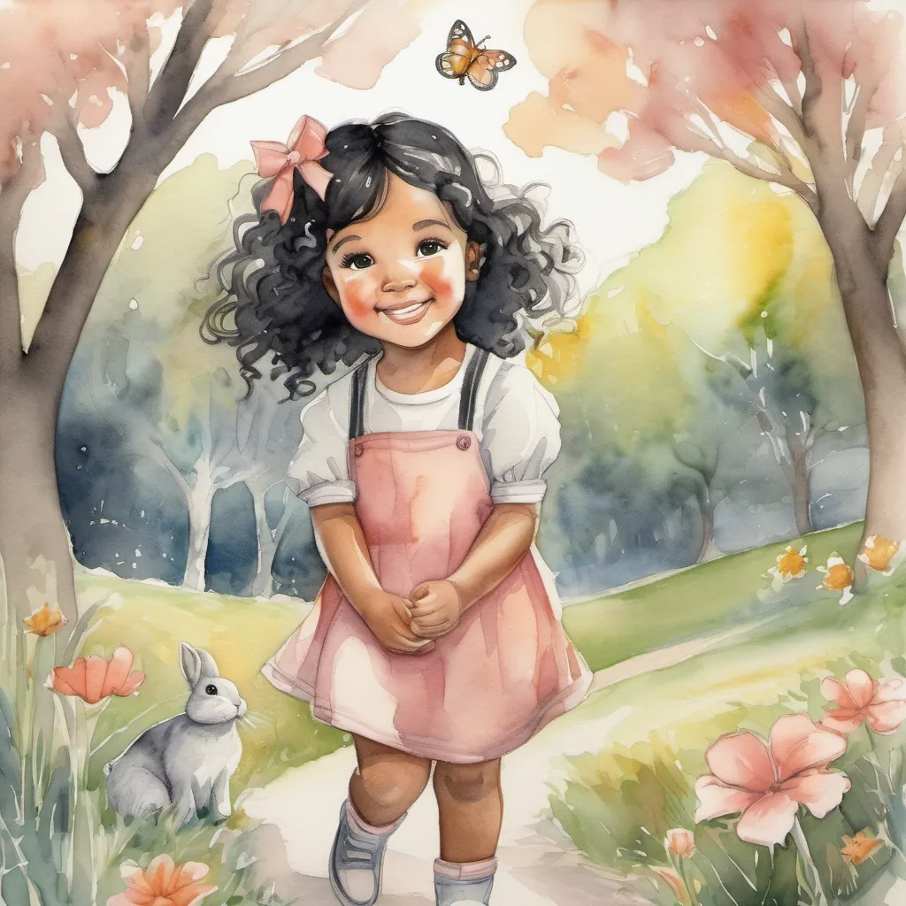 Ehana waving goodbye to the bunny with a gentle pat and smile, the park filled with a warm glow