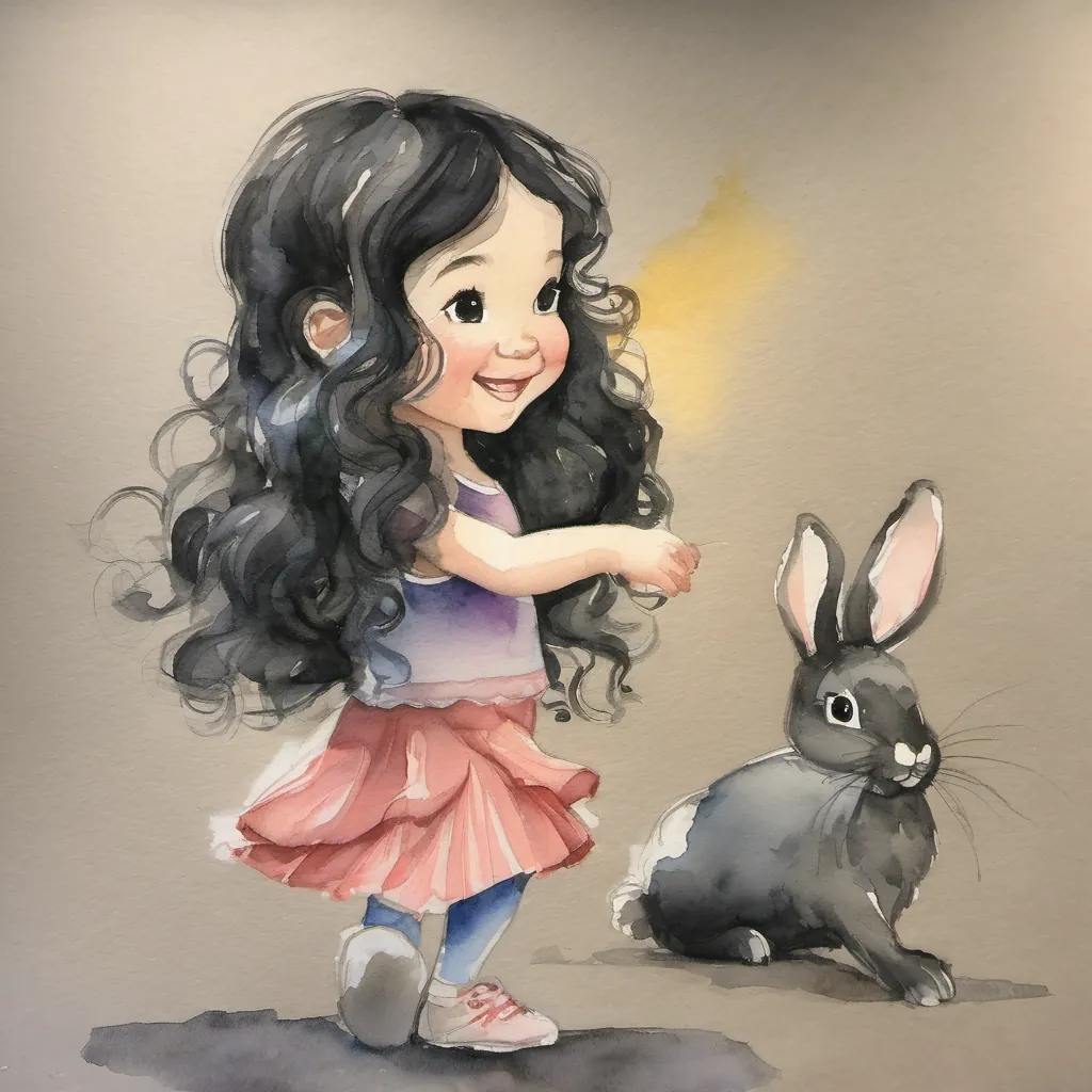 Ehana dancing happily in front of the bunny, trying to cheer it up