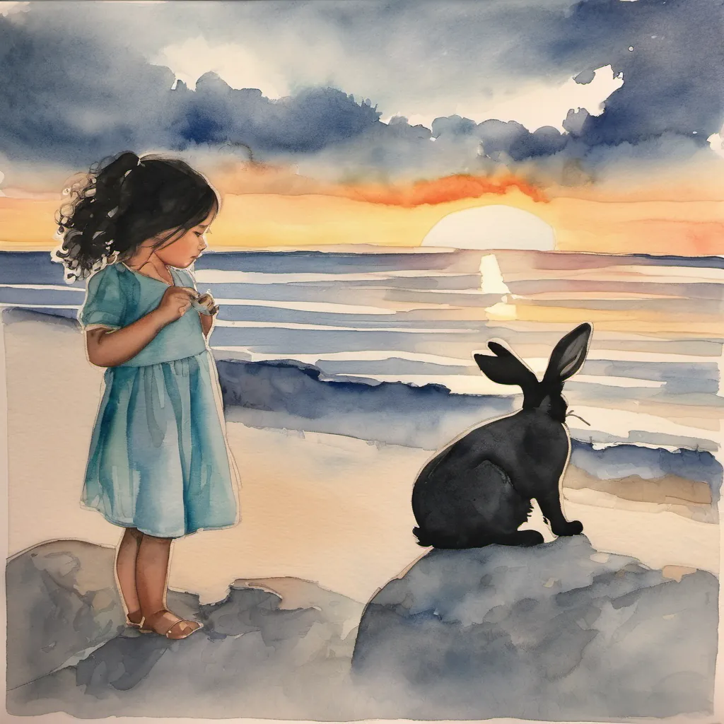 Ehana and the bunny watching the sun set with warm, content expressions