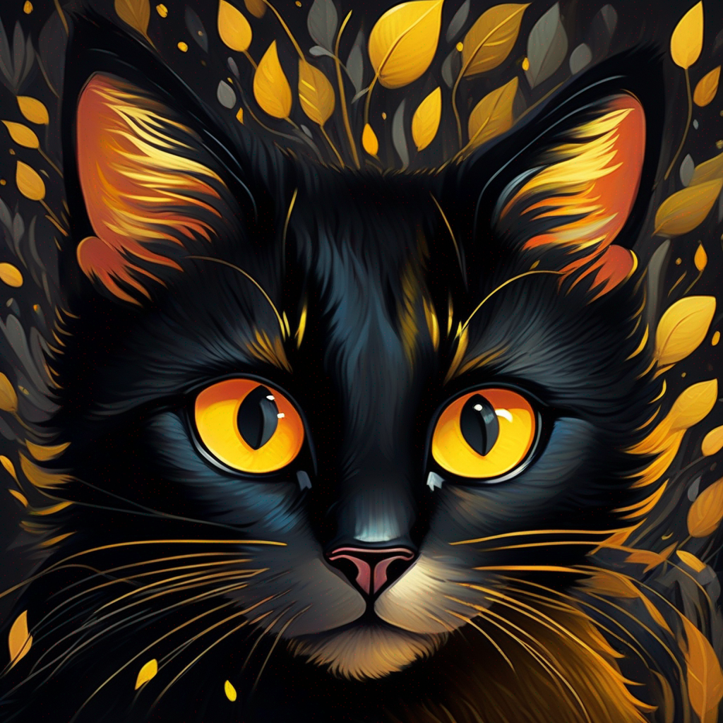Ilustración del Gato negro con ojos amarillos y el León amarillo con melena larga juntos, colores brillantes