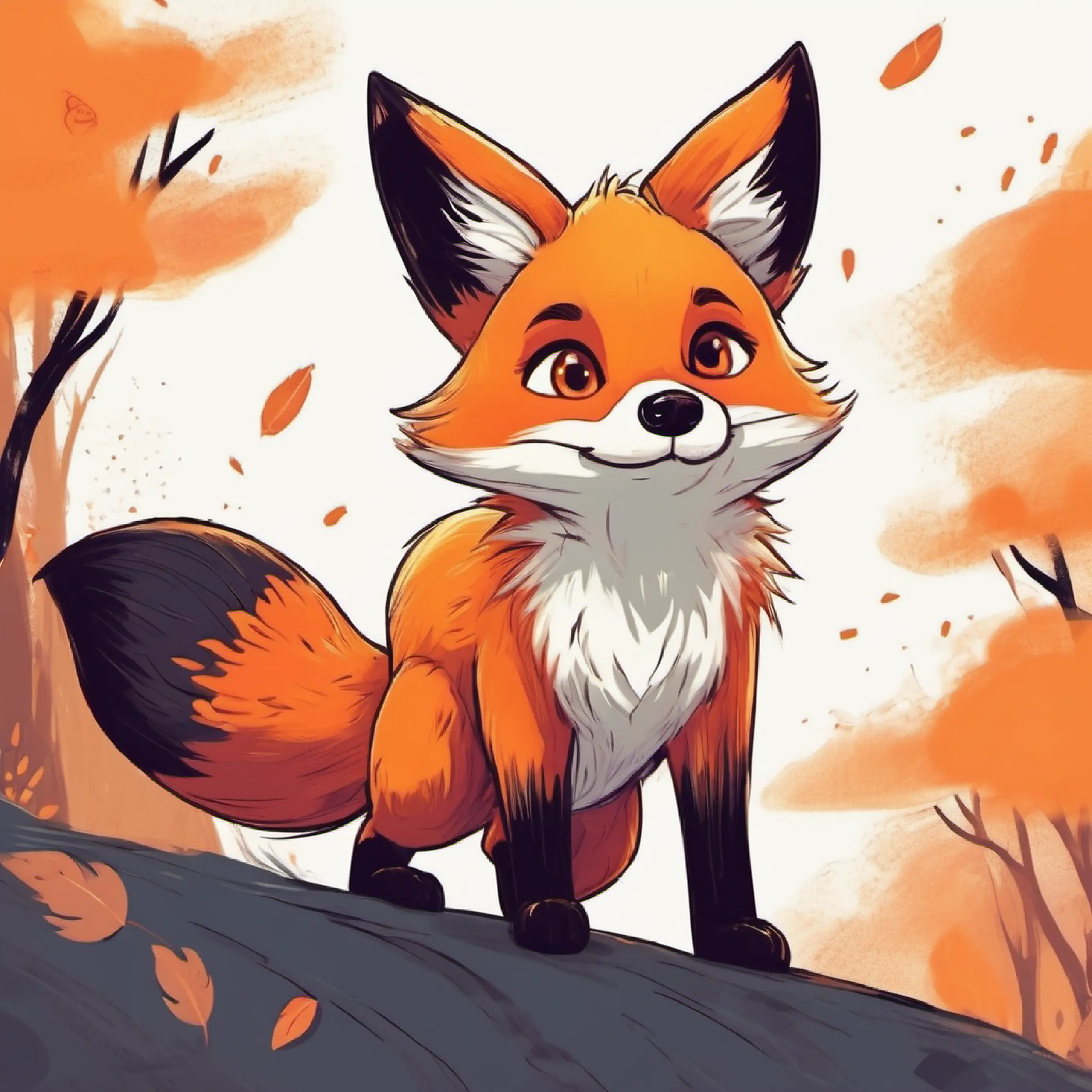 Tiny fox with bright fur, wide and innocent eyes in distress, Orange fur, curious eyes, swift and rather playful realizing the mistake.