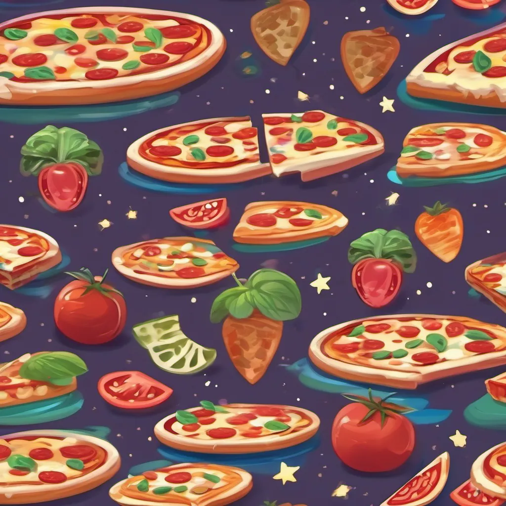 a giant pizza with twinkling tomato stars, river of gooey cheese, and the aroma making the girls' tummies rumble
