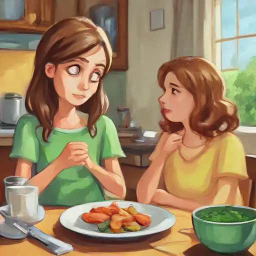 Mom's sad at breakfast, Marta's concerned, asks gently.