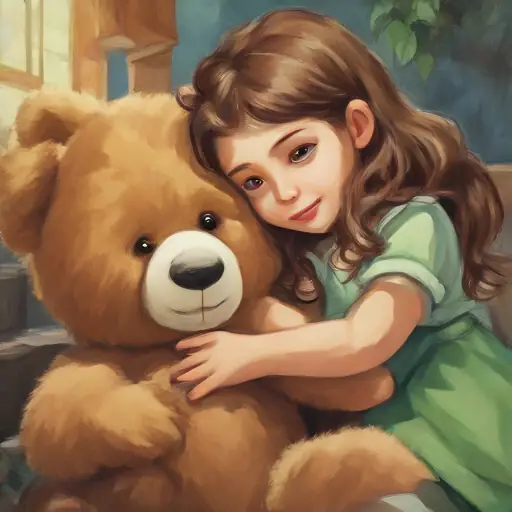 Comforting her bear, Marta offers warmth and safety.