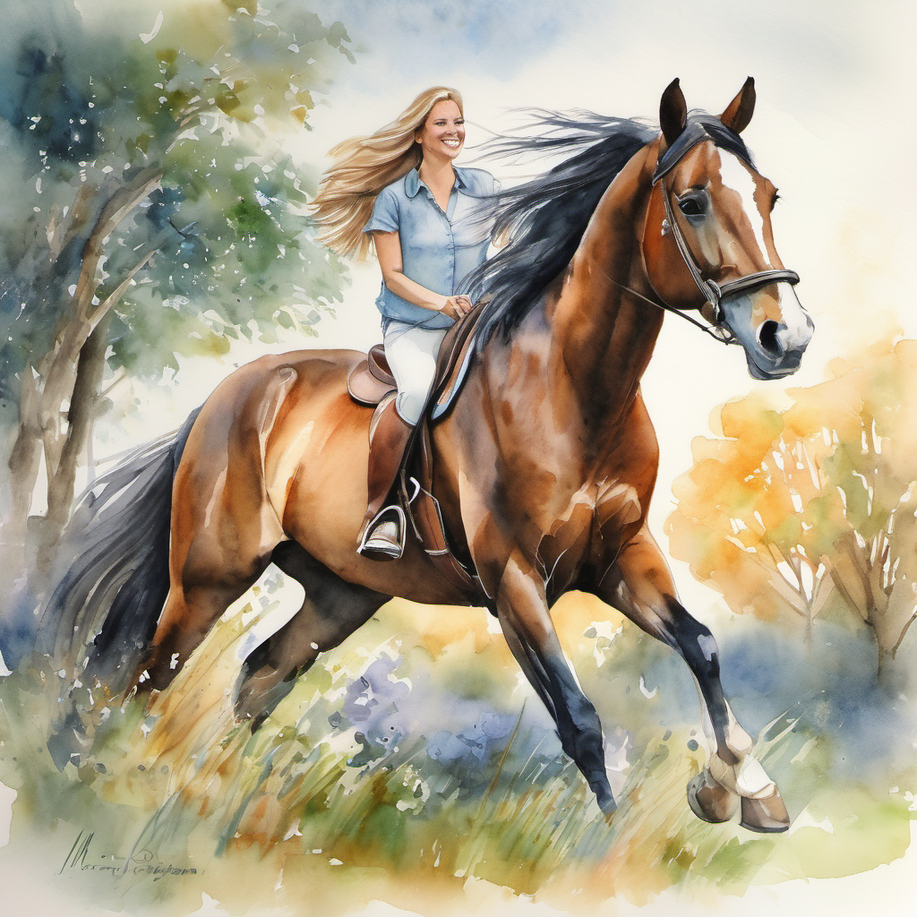 To her surprise, the horses were friendly and understanding. They recognized Marina's kind heart and her longing for friendship. Soon, they were galloping beside her, letting her feel the thrill of riding high in the air. Marina's eyes sparkled with joy as she enjoyed the freedom and friendship she had always dreamed of.