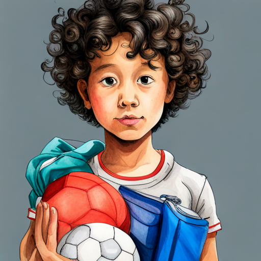 Curly-haired boy who loves playing football looking sad while packing his bags