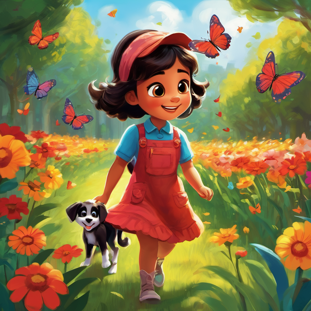 As Coco stepped outside, she spotted a bright red butterfly dancing in the warm summer air. Coco's curiosity took hold of her, and she began to chase after the butterfly. The butterfly led Coco through a lush meadow filled with colorful flowers, their soft petals brushing against her tiny paws. Coco giggled with delight as she continued her chase. As she chased, sweet melodies began to fill the air, and Coco discovered a group of chirping baby birds nestled high up in a tree. She crept closer to listen, mesmerized by their beautiful singing. Fascinated by their harmonious tunes, Coco found herself tapping her little paws to the rhythm. The birds noticed Coco's enthusiasm and invited her to join their melodious concert.
