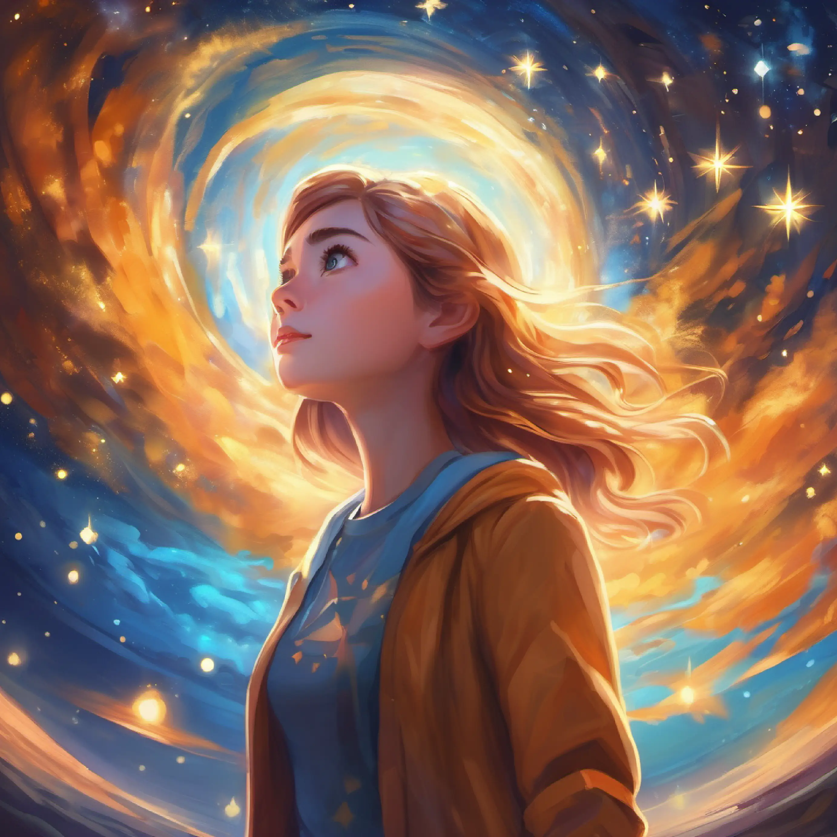 A star given human form, eyes sparkling like a night sky discovers a time-travel rift, inviting her to explore.