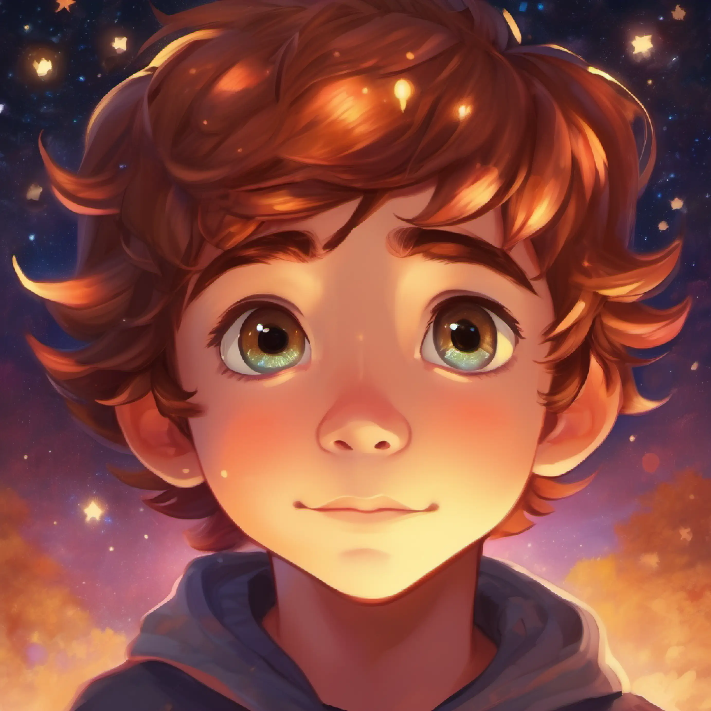 Boy with skin like mahogany, hazel eyes full of dreams reveals his wish to create sentient inventions to A star given human form, eyes sparkling like a night sky.