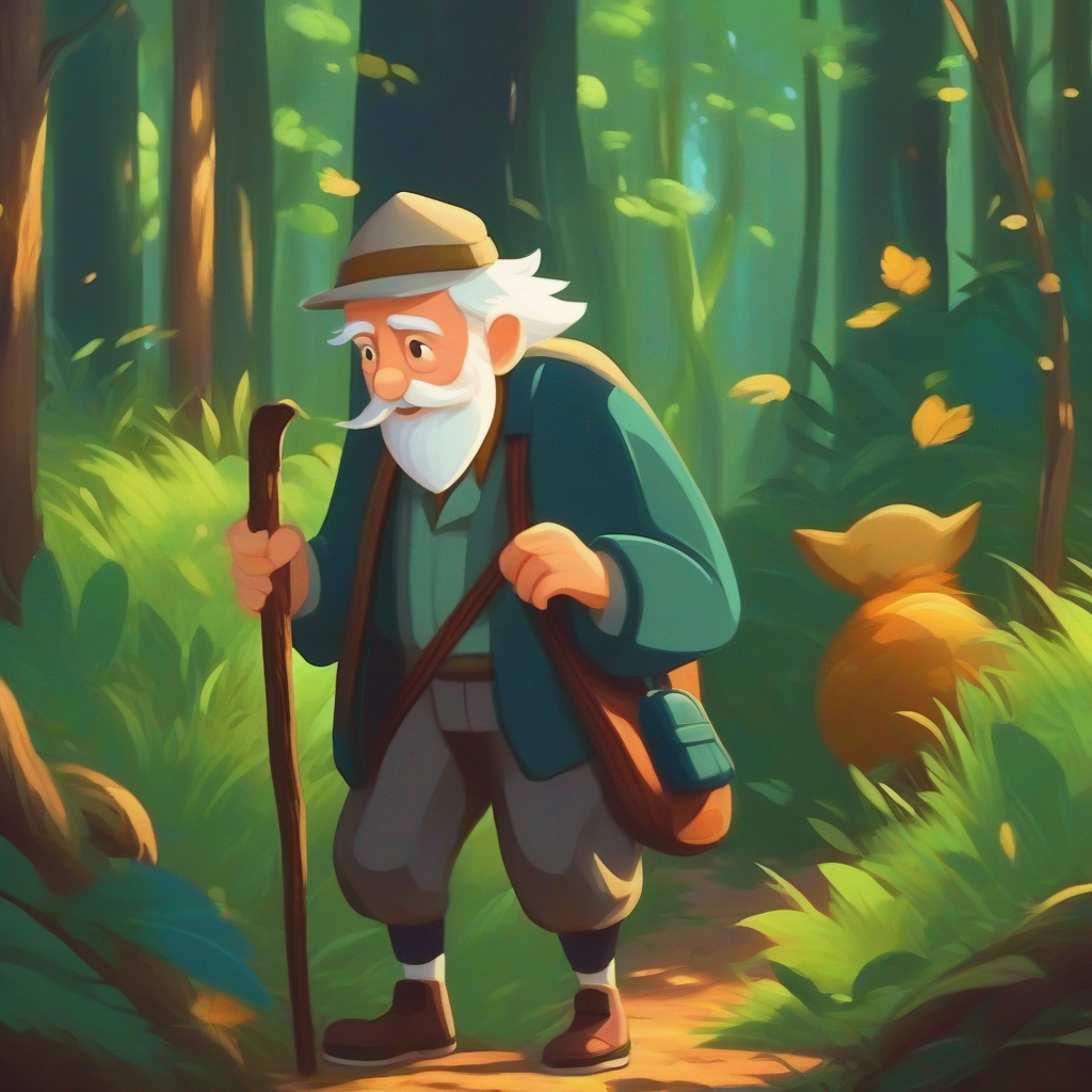 An old man with a kind heart and honesty. finding a wallet in the forest.