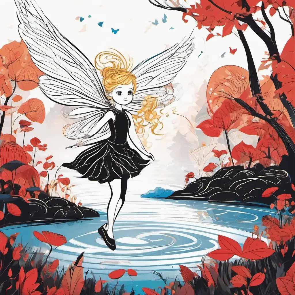 A little fairy with golden hair and blue wings, a little fairy with golden hair and blue wings, exploring the magical forest.