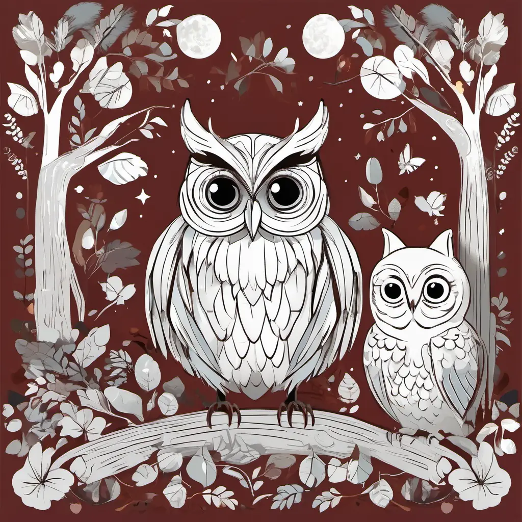 A little fairy with golden hair and blue wings, A talking squirrel with brown fur and a fluffy tail, and A wise old owl with big round eyes and brown-gray feathers protecting the magical forest and making sure the animals are safe and happy.