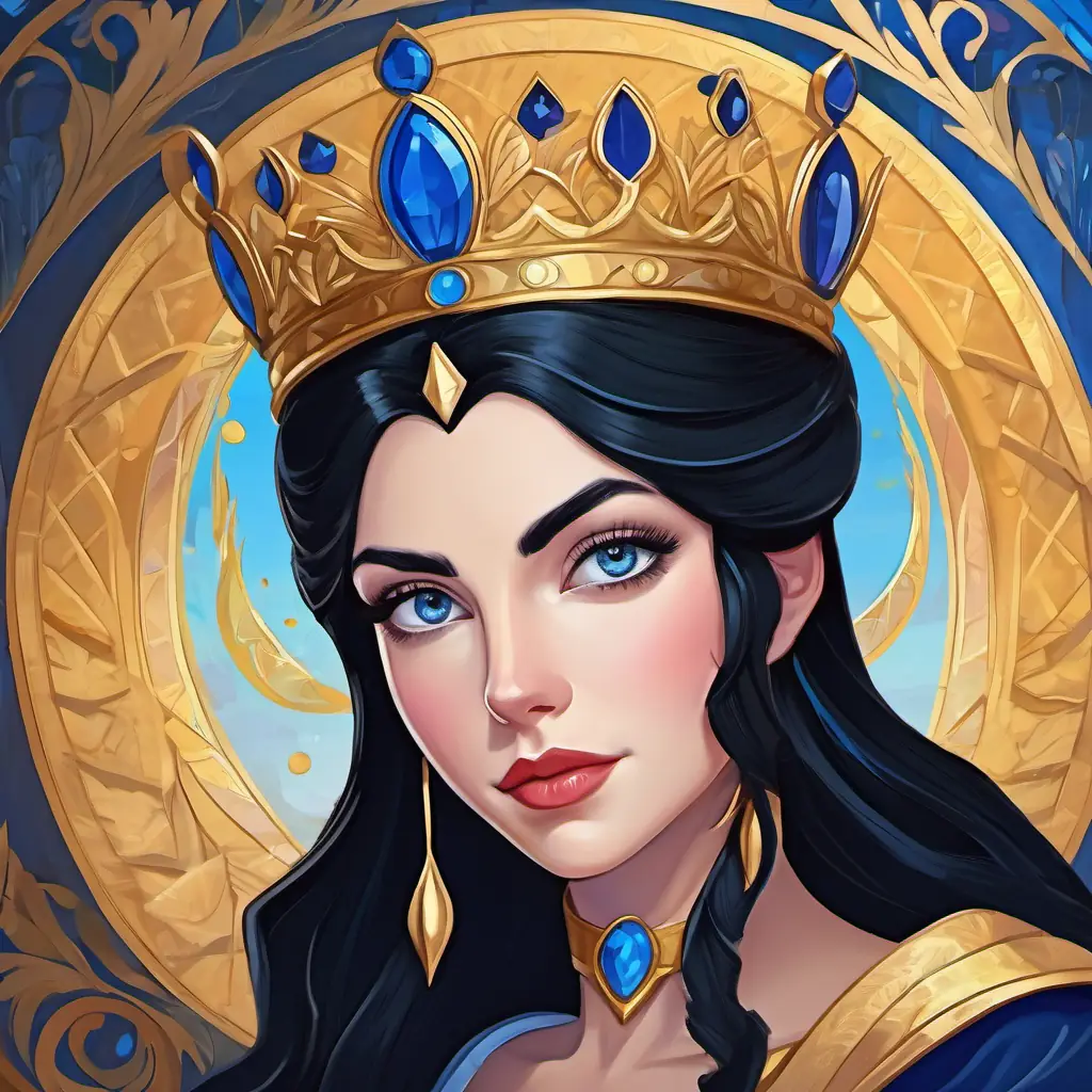 Fair skin, black hair, blue eyes with fair skin, black hair, and blue eyes, evil queen