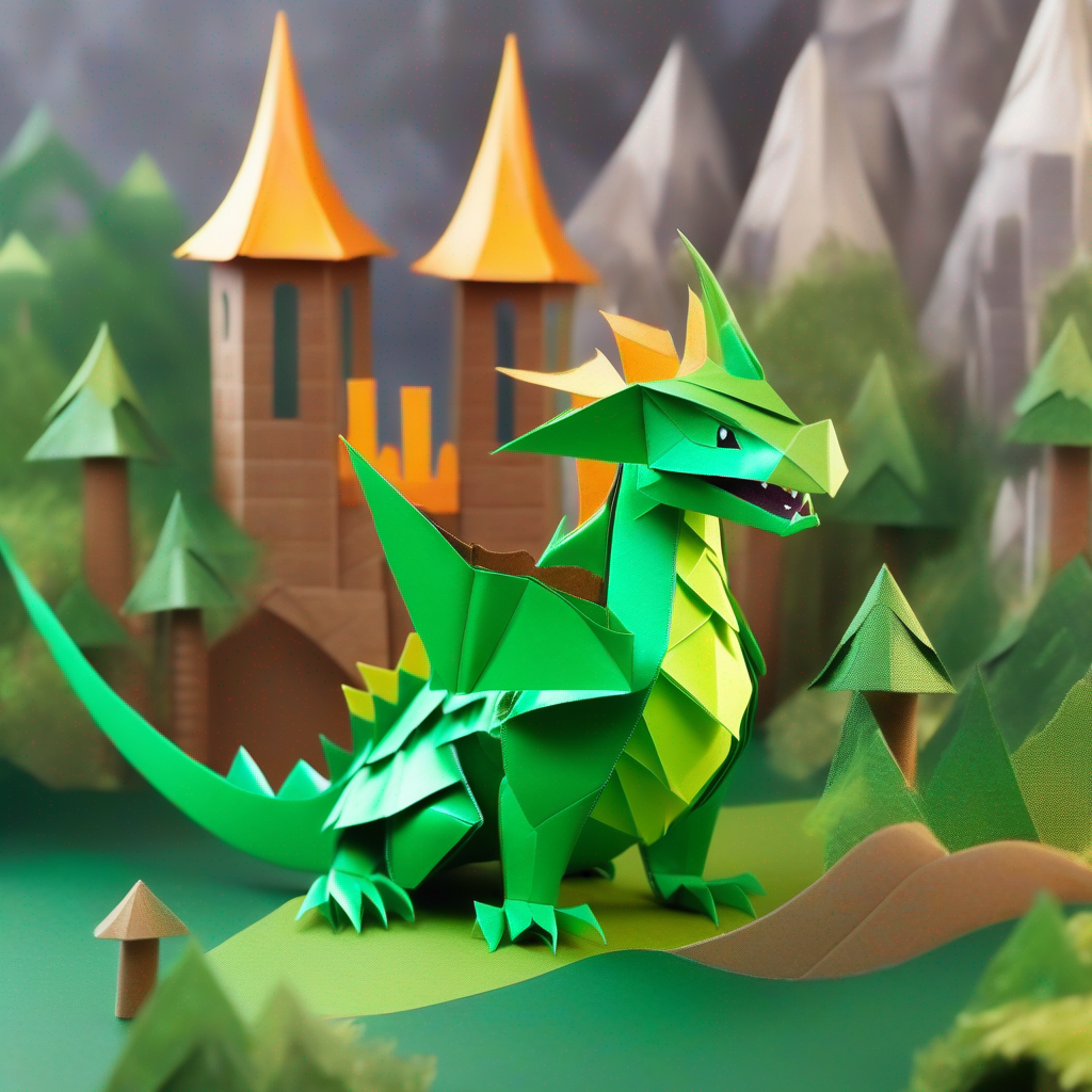 A brave little dragon with shiny green scales reaches the sorcerer's castle with the help of friends.