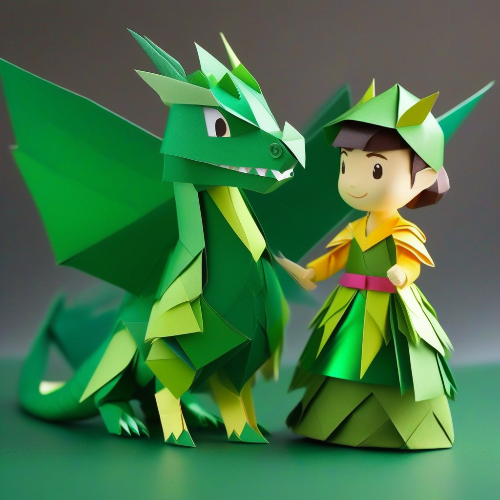 The princess rewards A brave little dragon with shiny green scales and they become heroes together.