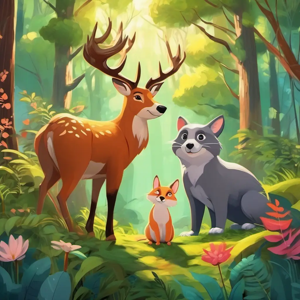 Description of the animal friends and their love for adventures in the forest.