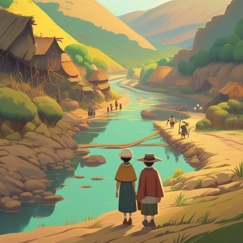 A dried-up river and worried villagers in the kingdom.