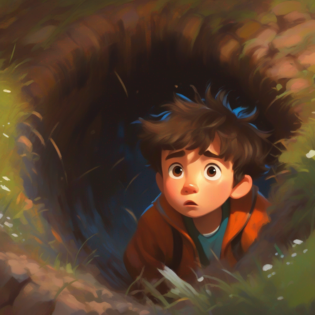 Young boy with messy hair and a curious expression suggesting the idea of digging a well.