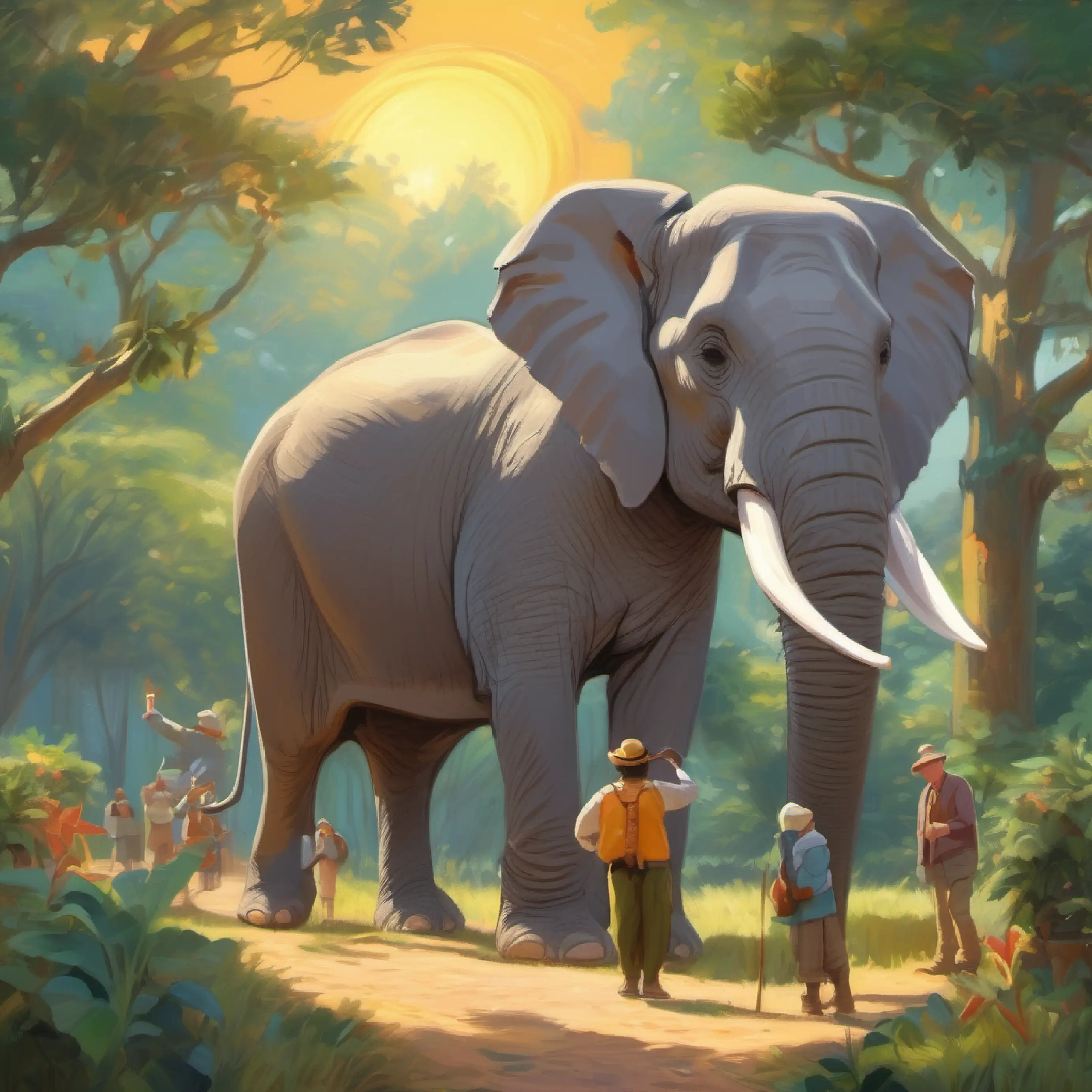 Introduction of the Hardworking men with sun-kissed skin and friendly smiles' appreciation for the elephant and their kind gestures.