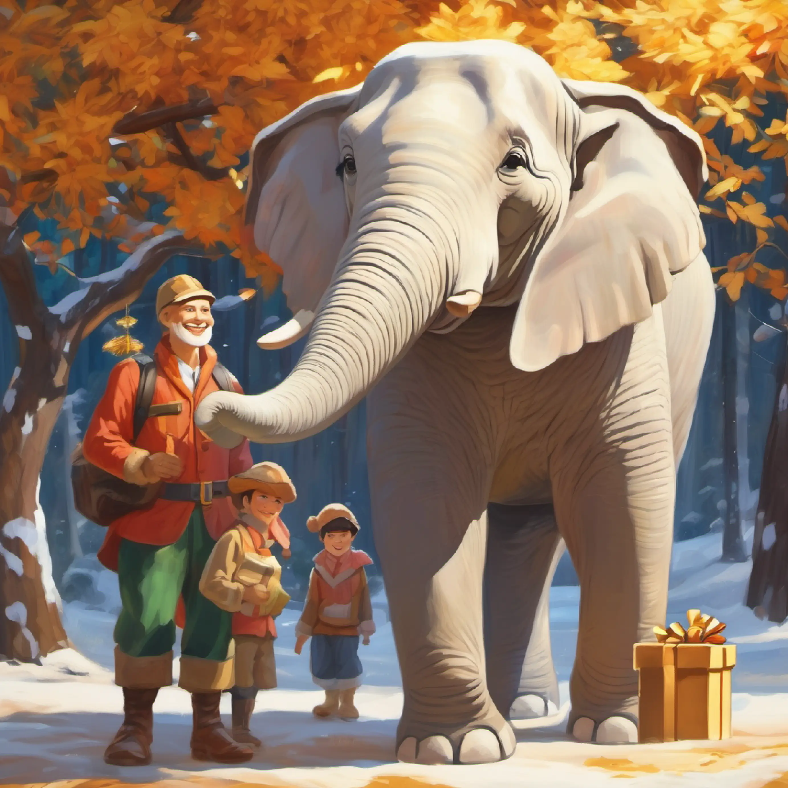 Conclusion emphasizing the bond and harmony between the white elephant and the Hardworking men with sun-kissed skin and friendly smiles.