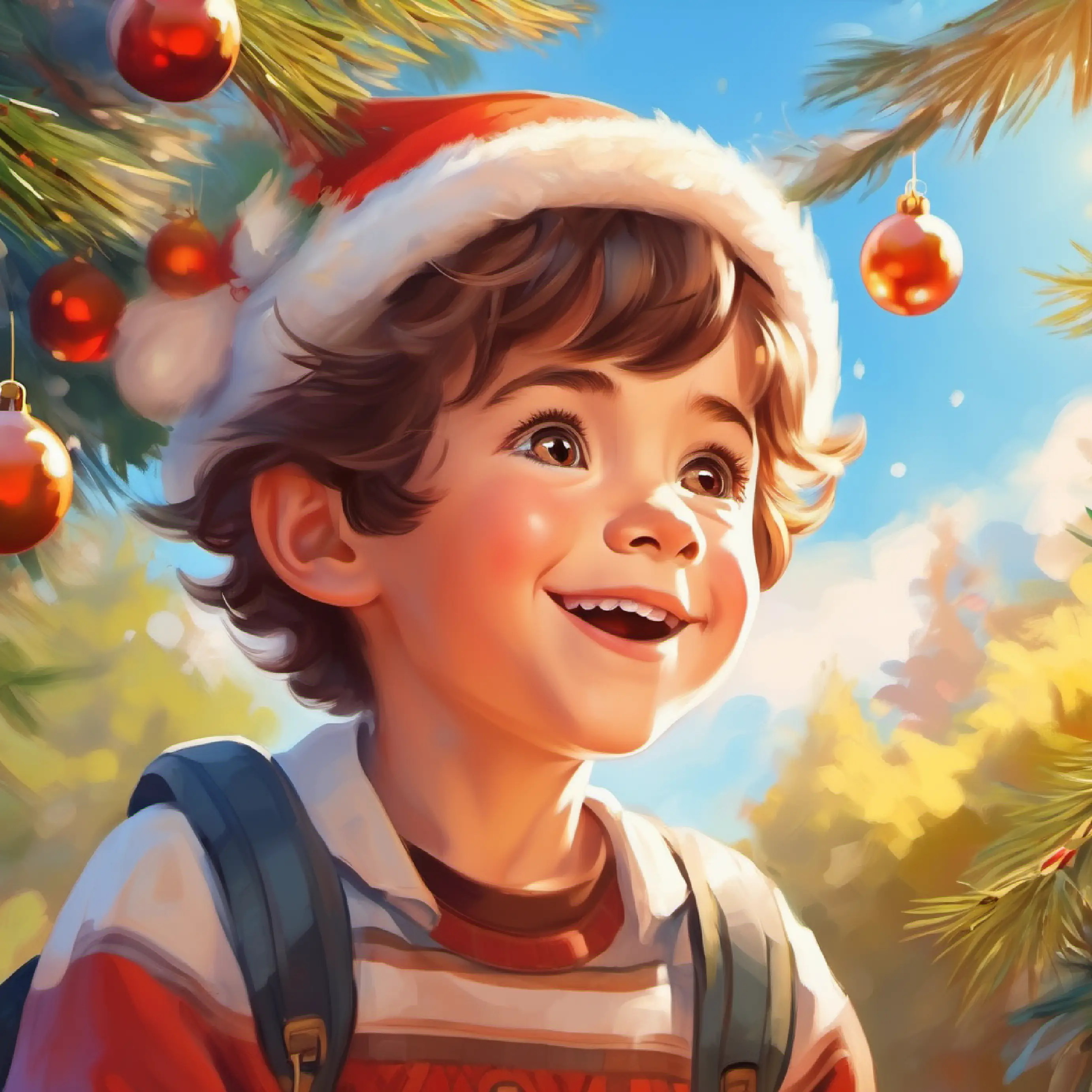 Introduction, character: Happy, curious child with brown eyes and fair skin, on a bright sunny day.