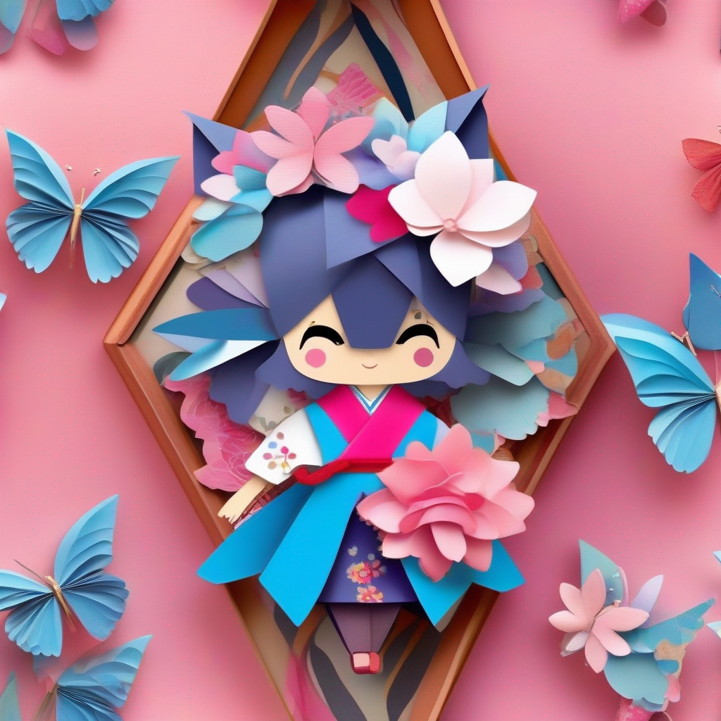 Brave and curious with a pink kimono and a flower hairpin and Kind and adventurous with a blue kimono and a butterfly ribbon find a time-traveling watch in the attic.