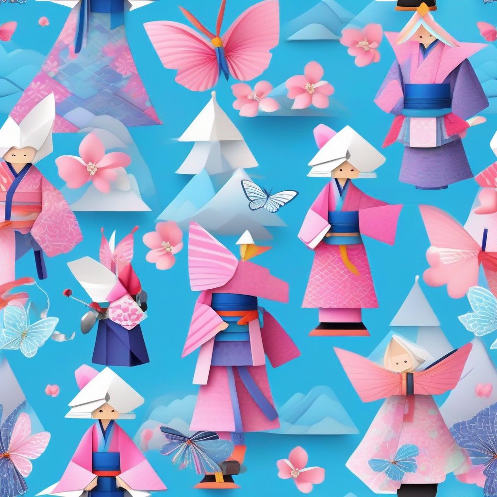 Brave and curious with a pink kimono and a flower hairpin and Kind and adventurous with a blue kimono and a butterfly ribbon meet a wise old ninja.