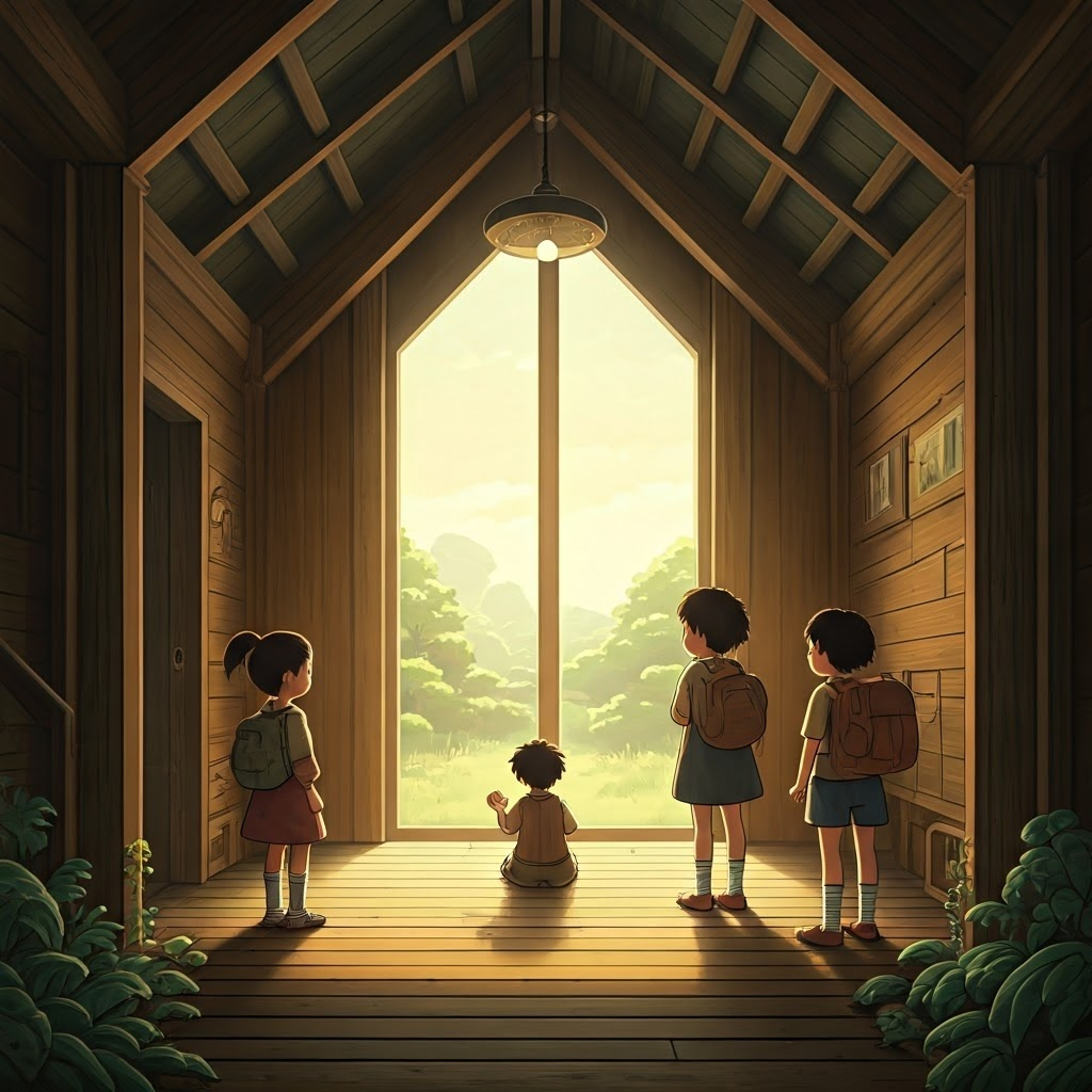 a group of children looking in amazement at the small boy eating