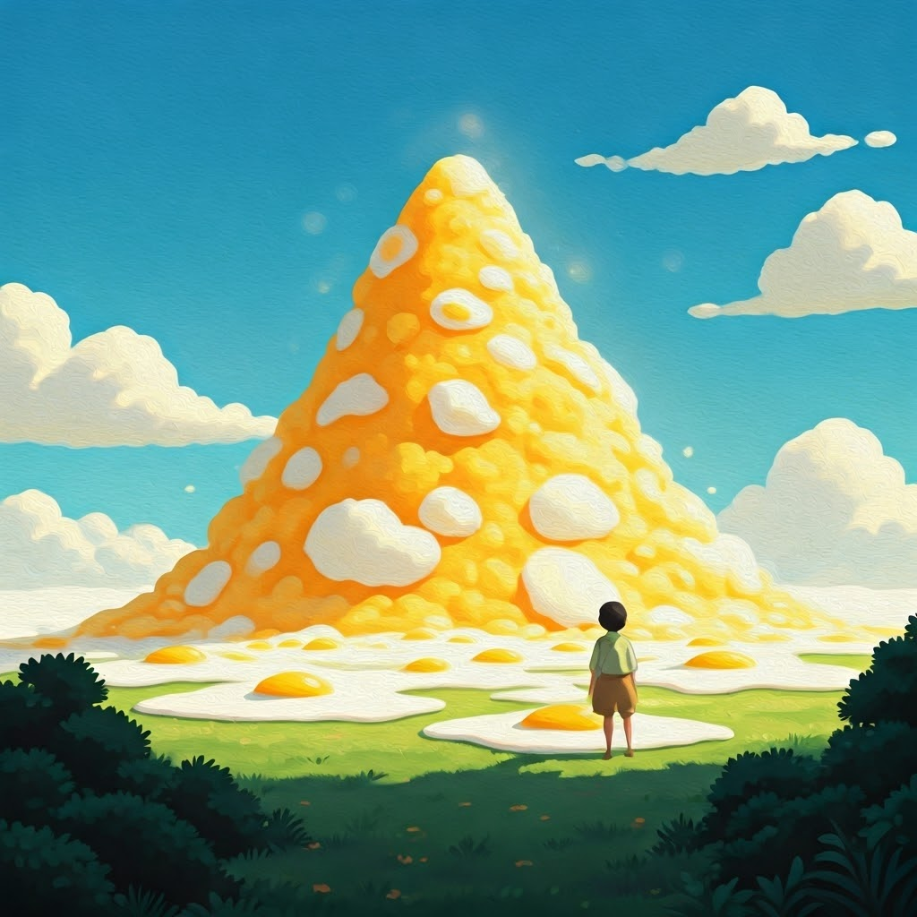 a mountain of scrambled eggs that look like fluffy clouds