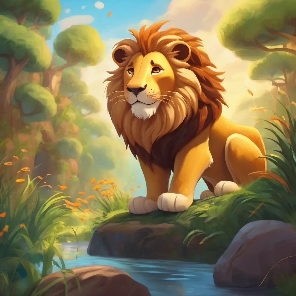 Happy lion, found friends