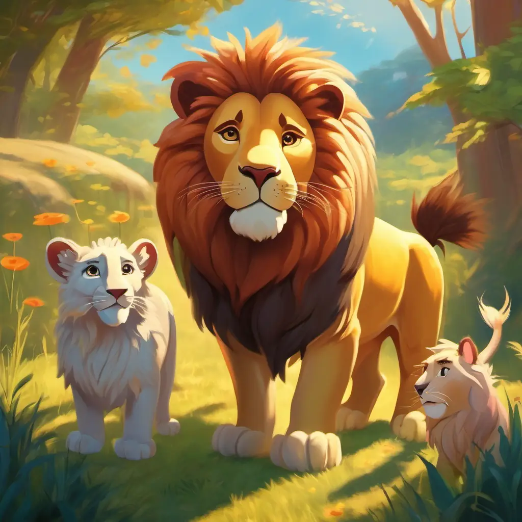 Lion and friends, playing in sunlight