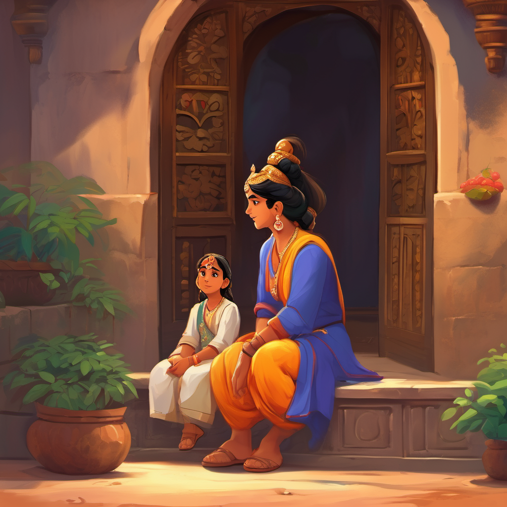 During the feast, Raja Birbal noticed a little girl sitting alone at a corner, looking sad. He approached her and asked, 'Why are you sad, my child?'